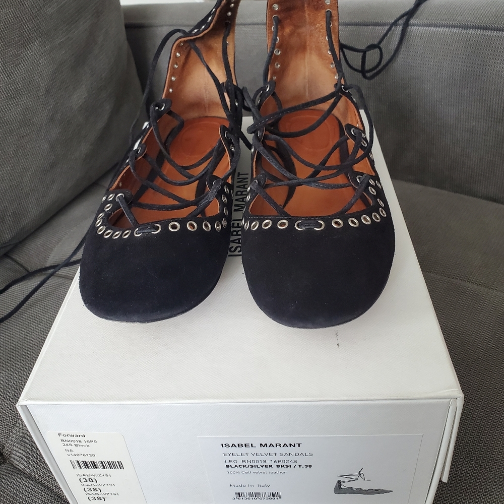 Isabel Marant "Leo" Eyelet Velvet Sandals